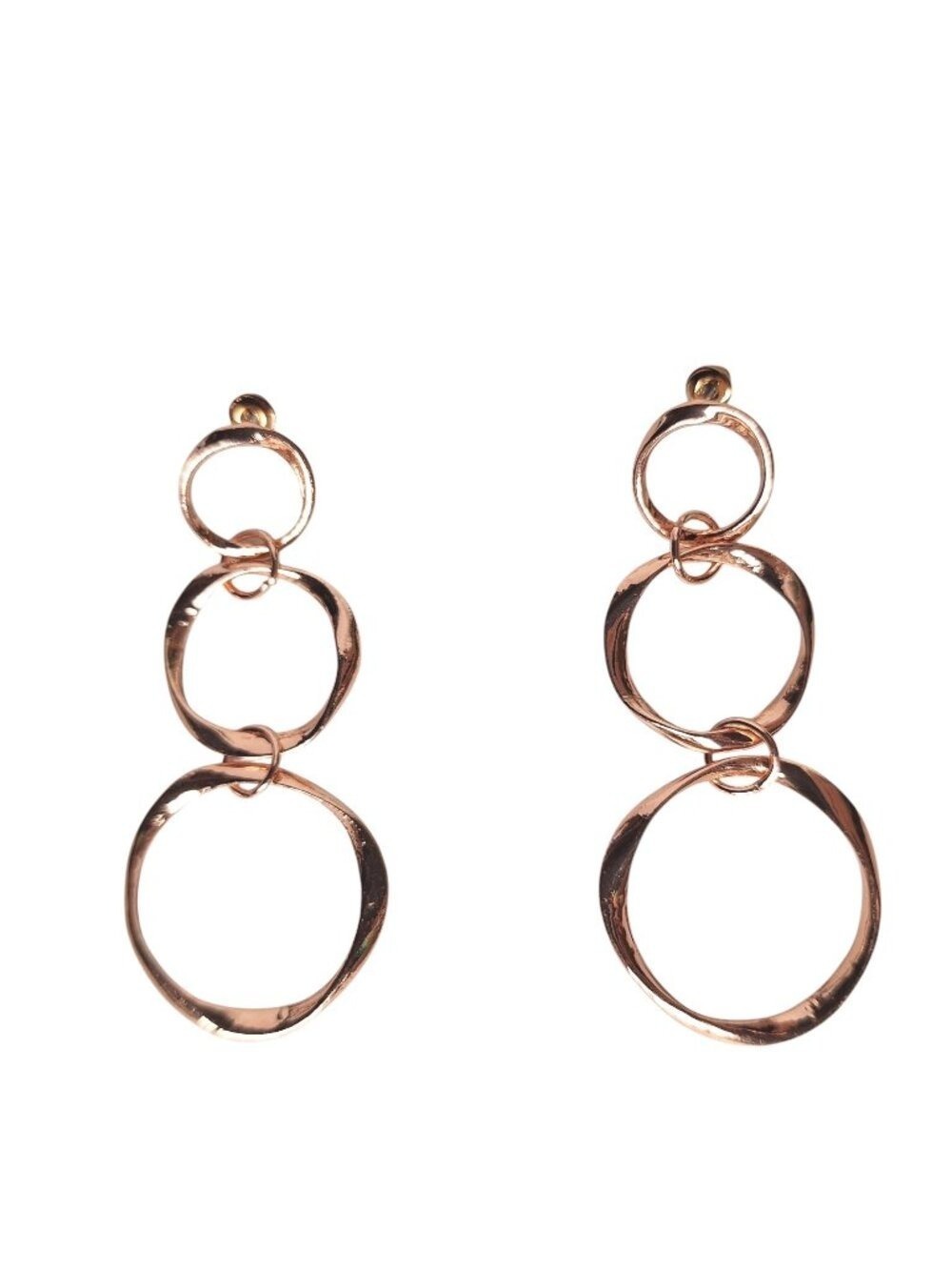 Rose Gold Tone Hammered Graduated Triple Circle Drop Earrings